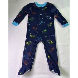 Kidgets Toddler Boy Dinosaur Fleece Footed Pajamas Blue Green Zip Sleeper 2T